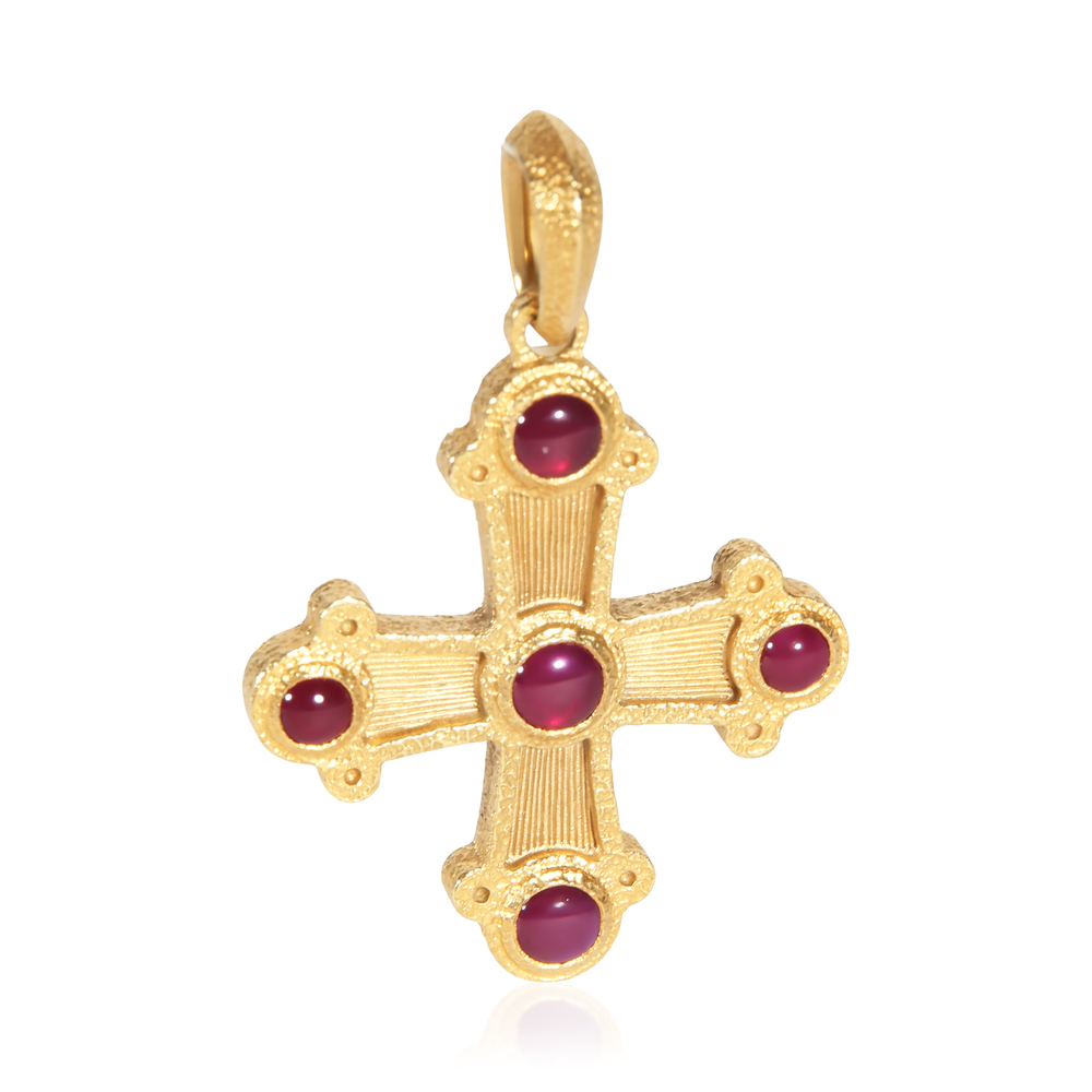 David Yurman Yellow Gold Ruby Shipwreck Cross Amulet Pendant